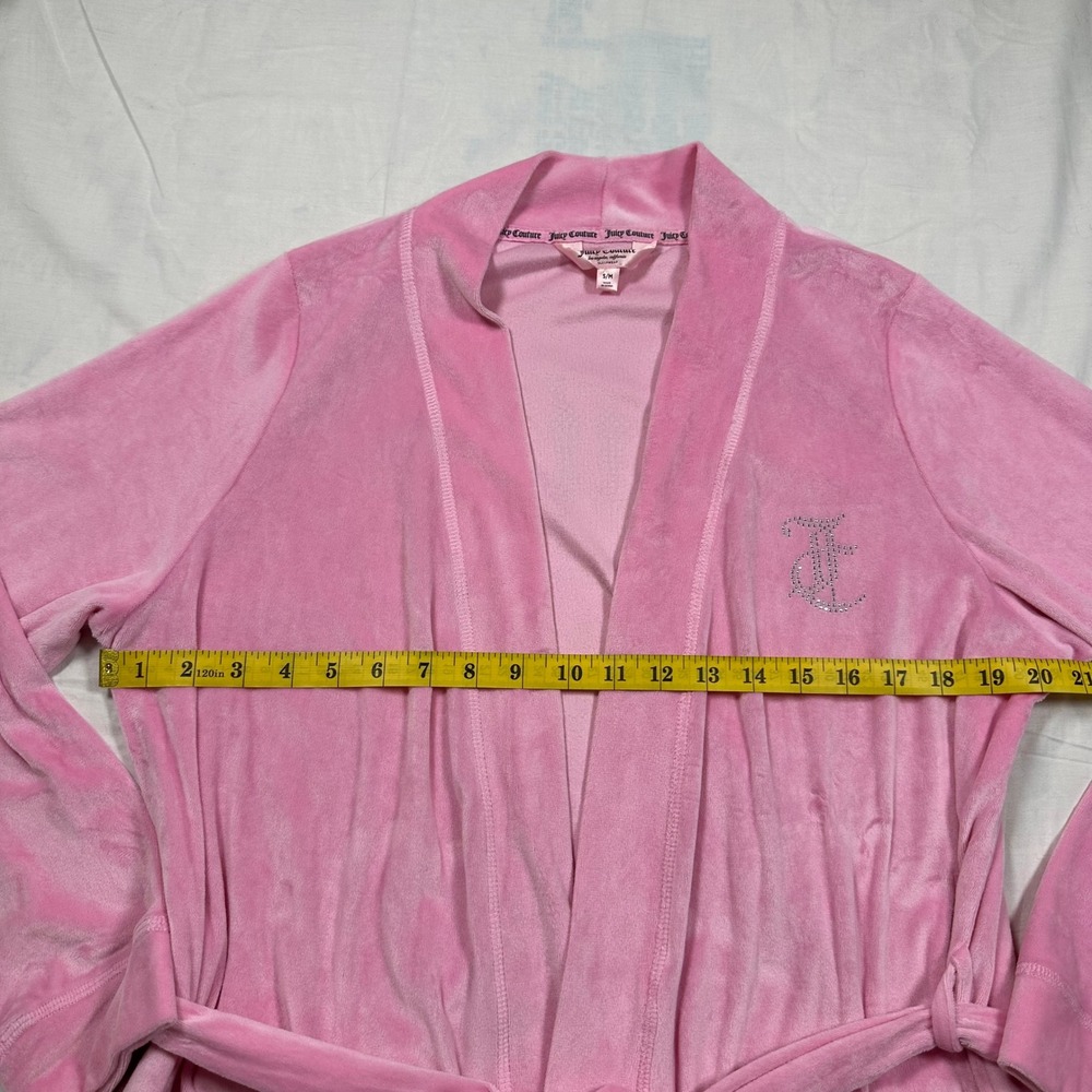 Juicy Couture Pink Velour Rhinestone Logo Robe Y2K Sleepwear S/M - Picture 8 of 9